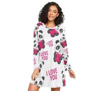 RPLIFE Camicie da notte da donna a maniche lunghe con cuori e occhi di panda, comode camicie da notte per autunno inverno, Carino Panda Occhi Cuori, 3XL