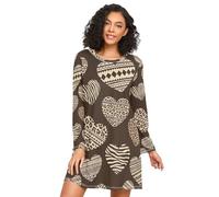 RPLIFE Camicie da notte da donna a maniche lunghe con stampa leopardata, comodo vestito da notte a girocollo, camicie da notte casual da donna, Stampa Macchie Leopardo, XL