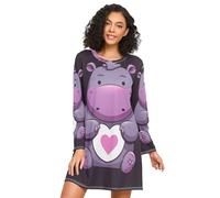 RPLIFE Camicie da notte da donna, a maniche lunghe, morbide per autunno inverno, Piccolo ippopotamo dei cartoni anim, XL