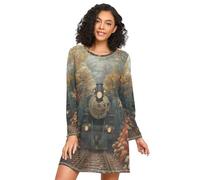 RPLIFE Camicie da notte da donna, abbigliamento da notte a maniche lunghe per donna, treno della foresta autunnale, Treno Foresta Autunno, M