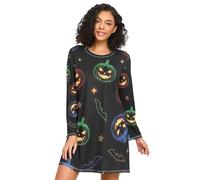 RPLIFE Camicie da notte da donna, abito casual per la casa, camicie da notte a maniche lunghe per donna, zucche fluorescenti al neon, Zucche al neon incandescente, XL