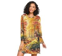 RPLIFE Camicie da notte da donna, camicia da notte ampia, camicie da notte a maniche lunghe per donna, scoiattolo autunnale nella foresta, Scoiattolo autunnale nella foresta, 3XL
