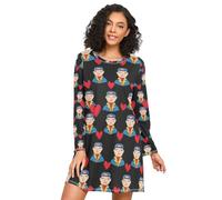 RPLIFE Camicie da notte da donna, camicie da notte a maniche lunghe da donna, pigiama casual per l'autunno, carino ragazzo cuori nero, Carino Ragazzo Cuori Nero, M