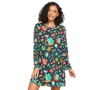 RPLIFE Camicie da notte da donna, comodo abito da casa, camicie da notte a maniche lunghe per donna, animali del bosco giocosi colorati, Animali del bosco giocosi colorati, XL