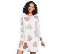 RPLIFE Camicie da notte da donna, con cuori, in oro rosa e bianco, comoda camicia da notte, a maniche lunghe, da donna, Cuori Oro Rosa Bianco, M