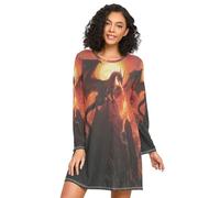 RPLIFE Camicie da notte da donna con drago che respira fuoco, camicie da notte a maniche lunghe, pigiama casual per autunno inverno, Drago Sputafuoco, XL