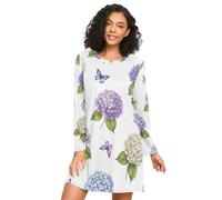 RPLIFE Camicie da notte da donna con fiori di ortensia viola, blu, beige, casual, camicia da notte a maniche lunghe per donna, Fiori di ortensia viola blu beige, M