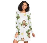RPLIFE Camicie da notte da donna con scimmie dei cartoni animati, comoda camicia da notte a maniche lunghe per donna, Scimmie carine dei, 3XL
