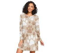 RPLIFE Camicie da notte da donna, con stampa di zampa di cane, colore marrone e bianco, comodo vestito da notte, a maniche lunghe, da donna, Impronte di zampe di cane marrone bianco, 3XL
