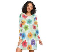 RPLIFE Camicie da notte da donna, pigiama morbido, camicie da notte a maniche lunghe per donna, vivaci fiori ad acquerello, Vivaci Fiori Acquerello, M