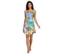 RPLIFE Camicie da notte da donna, senza maniche, con scollo a V, motivo tropicale, paradiso, blu, taglie S-XXL, Tropical Beach Paradise Blu, L
