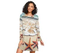 RPLIFE Camicie da notte realistiche a forma di stella marina sabbiosa da donna, abito da notte da donna, camicia da notte a maniche lunghe per donna, Spiaggia di sabbia realistica con stelle marine