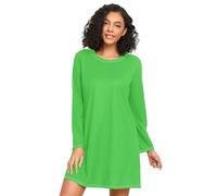 RPLIFE Camicie lunghe di sonno delle donne della manica di verde lime, vestito accogliente di sonno del girocollo del collo, camicia da notte molle delle donne, Verde Lime, M