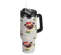 RPLIFE Carino carlino cartone animato Tumbler con manico 880,5 g tazze da caffè con coperchio riutilizzabile, bicchieri in acciaio inox per donne uomini viaggi