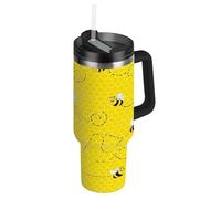 RPLIFE Carino cartone animato api giallo a nido d'ape tumbler con manico, in acciaio inox, 1,18 l, bottiglia d'acqua isolata con cannuccia per donne e uomini da viaggio