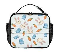 RPLIFE Carino cartone animato Bunny Faces Lunch Box Cooler Bag, 28,4 x 8,9 x 24,9 cm Portable Lunch Box con cinghia per scuola, ufficio, picnic spiaggia