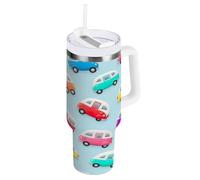 RPLIFE Carino Cartoon Cars Blue 1,18 once Tumbler con manico e cannuccia, bicchiere in acciaio inox con cannuccia, bicchiere da uomo