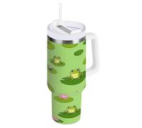 RPLIFE Carino Cartoon Frogs Green 4 once Tumbler, Bicchiere in acciaio inox con cannuccia, bicchiere da caffè