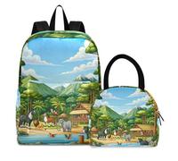 RPLIFE Carino Cartoon Pinguino Set Zaino Più Freddo Zaino Impermeabile, Bambini Zaini con Borsa Pranzo, Giardini zoologici, One Size