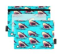 RPLIFE Carino Cartoon Sharks Blue 2 Pack 3 Ring Pen Pouch per la scuola dei bambini, trasparente frontale grande sacchetto per ragazzi ragazze, 9.8 "× 7"