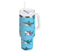 RPLIFE Carino Cartoon Sharks Blue Stainless Steel Tumbler, bicchieri isolati, bicchiere da caffè per le donne