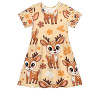 RPLIFE Carino Del Fumetto Deer Ragazze Vestito Manica Corta Una Linea Estate Maglia Bambini Bambini 2T 8T UPF50 Umidità Wicking, Carino cartone animato cervo, 2 Anni