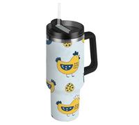 RPLIFE Carino polli giallo blu bicchiere con manico e cannuccia, 1,18 l, in acciaio inox, isolato, per uomini e donne, da viaggio