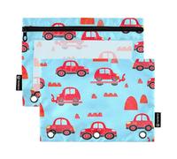 RPLIFE Carino Red Cars Blu Confezione da 2 tasche con cerniera per la scuola dei bambini, astuccio per ragazzi e ragazze, 9,8 "× 7"