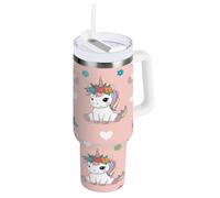 RPLIFE Carino Unicorni Corone Floreali Tumbler con Manico, Tazza da Caffè in Acciaio Inossidabile, Tumbler con Cannuccia