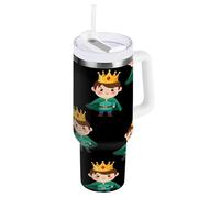 RPLIFE Cartoon Prince Golden Crown Tumbler con manico, in acciaio inox con cannuccia, bicchiere da tè
