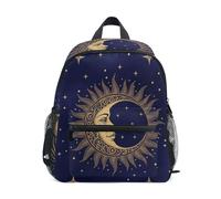 RPLIFE Celestial Sun Moon Blue Toddler Boy Zaino con targhetta per nome, borsa scolastica per bambini, borsa da viaggio, Celeste Sole Luna Blu, 3-5 Years, Zaini Carino