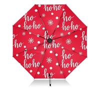 RPLIFE Christmas Ho Ho Ho Ombrello rosso, leggero e resistente, ombrello automatico per donne, ombrelli da viaggio per pioggia e sole