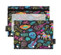 RPLIFE Cinco De Mayo, astuccio nero con teschio con finestra trasparente, confezione da 2 sacchetti con cerniera per bambini, articoli per la scuola, 24 cm x 17 cm (taglia unica)