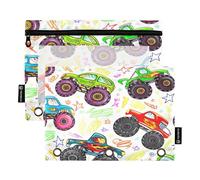 RPLIFE Colorful Monster Trucks - Astuccio per penne con cerniera, per la scuola dei bambini, custodia frontale trasparente per ragazzi e ragazze, 24 cm x 17,8 cm (taglia unica x 2)