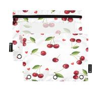 RPLIFE Confezione da 2 astucci per matite a tre fori con foglie rosse e ciliegie verdi per la scuola dei bambini, custodia trasparente per raccoglitori frontali per ragazzi e ragazze, 24 cm x 17,8 cm