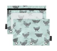 RPLIFE Confezione da 2 sacchetti con cerniera grande a 3 fori con polli neri blu grigi per la scuola dei bambini, astuccio trasparente per ragazzi e ragazze, 24,9 × 17,8 cm