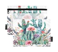 RPLIFE Confezione da 2 tasche per raccoglitori a 3 fori con fiori e cactus, per la scuola dei bambini, grande astuccio trasparente per matite per ragazzi e ragazze, 24 x 17,8 cm (taglia unica)