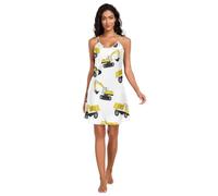 RPLIFE Construction Vehicles White Basic Satin Slip Lingerie, Spaghetti Strap Camicia da notte, Camicie da notte senza maniche per donna, Veicoli da costruzione Bianco, L