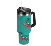 RPLIFE Cool Dinosaurs - Bicchiere con manico, in acciaio inox, isolante, con coperchio e cannucce, per donne e uomini, da viaggio