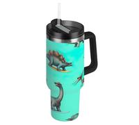 RPLIFE Cool Dinosaurs - Bicchiere da tè con manico, 1,18 l, con coperchio, in acciaio inox, per donne e uomini, da viaggio