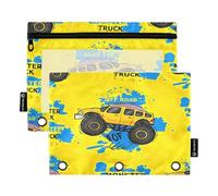 RPLIFE Cool Yellow Monster Trucks - Confezione da 2 sacchetti grandi per la scuola dei bambini, sacchetto trasparente con cerniera per ragazzi e ragazze, 24 cm x 17,8 cm (taglia unica)