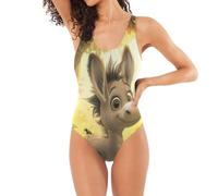 RPLIFE Costume da bagno da donna con asino e girasoli, schiena aperta, costume da bagno imbottito da donna, Girasoli con asino, S