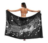 RPLIFE Costume da bagno nero con note musicali, sarong, nappe pareo, scialle da nuoto, involucro estivo, Note musicali nere, Large