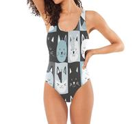 RPLIFE Costumi da bagno interi sportivi da donna con disegni di pesci gatti, costumi da bagno imbottiti per le donne costume intero estetico, Gatti blu e neri, L