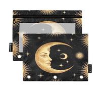 RPLIFE Crescent Moon Human Face Golden Black 3 fori astuccio con cerniera con finestra trasparente, confezione da 2 grandi astucci per ragazze e bambini, articoli per la scuola, 24,9 × 17,8 cm (taglia