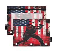 RPLIFE Custodia a 3 anelli con bandiera per giocatore di baseball con finestra trasparente, confezione da 2 astucci per raccoglitori per ragazze e bambini, materiale scolastico, 24,9 × 17,8 cm (taglia