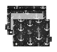 RPLIFE Custodia con cerniera a 3 fori con finestra trasparente, confezione da 2 astucci per matite con cerniera per ragazzi, materiale scolastico per bambini, 24,9 × 17,8 cm, ancora bianca e nera