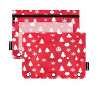 RPLIFE Custodia con cerniera a 3 fori con finestra trasparente, confezione da 2 astucci per matite per bambini per ragazzi e bambini, materiale scolastico, 9,8 "× 7", fiocchi di neve bianchi natalizi