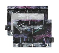 RPLIFE Custodia per raccoglitore con cerniera con finestra trasparente, confezione da 2 sacchetti per matite con cerniera per ragazze e bambini, materiale scolastico, 9,8 "× 7", Dragon Fly nero