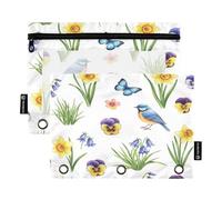 RPLIFE Custodia per raccoglitori a tre fori con finestra trasparente, confezione da 2 astucci per matite con cerniera per ragazzi, materiale scolastico per bambini, 24 cm × 17 cm, fiori primaverili ad